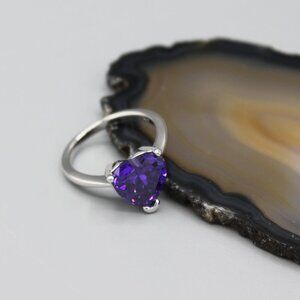 Jewelry ring purple heart love romantic silver tone simple elegant new